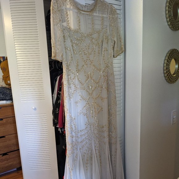 Adrianna Papell Beaded Trumpet Gown In Biscotti - Picture 3 of 10